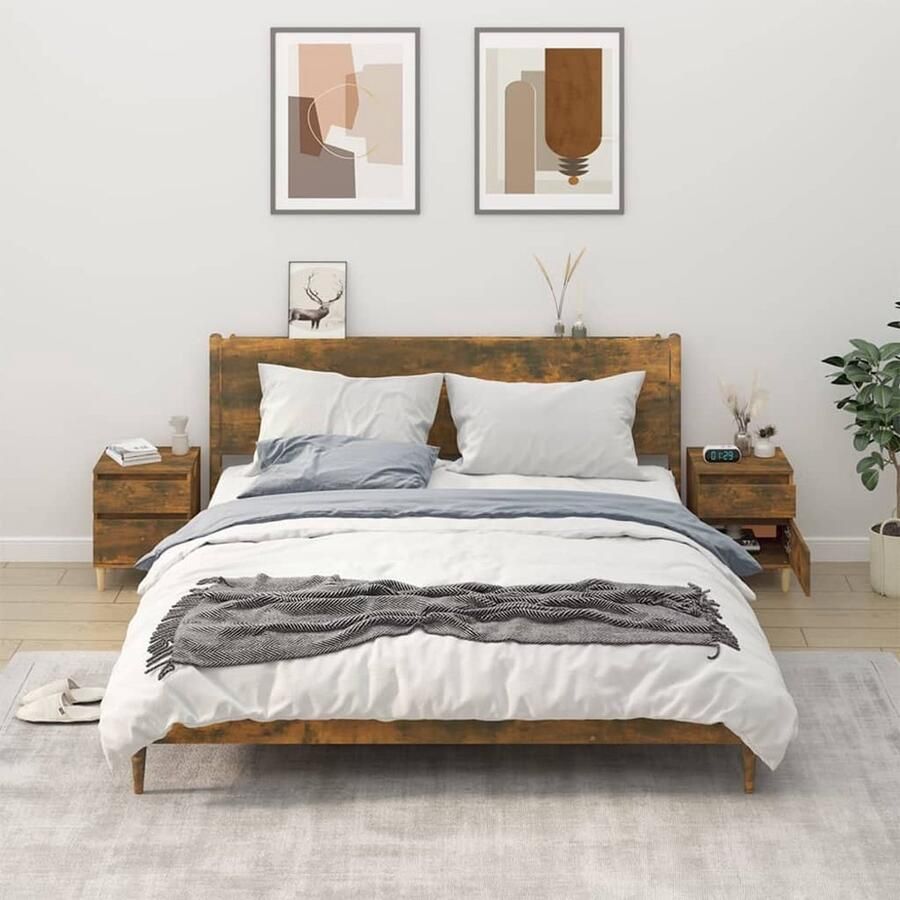 VidaXL Nachtkastjes Set van 2 Gerookt Eiken 40x35x50 cm Nachtkastje Kastje Slaapkamerrubriek Houten Meubel Bruine Kamerdecoratie Vintage Look Landelijke Stijl Scandinavische Stijl - Foto 2