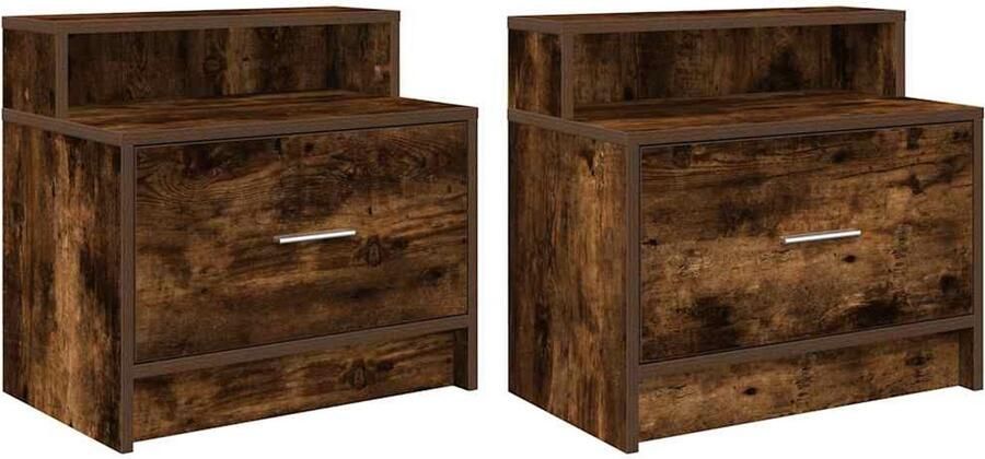 VidaXL Nachtkastjes Set van 2 Gerookt Eiken 51x31x47 cm Nachtkastje Nachtkastjes Bijzettafel Wandkastje
