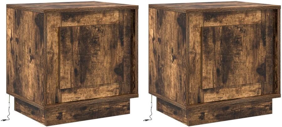 VidaXL Nachtkastjes met LED-verlichting 2 stuks Gerookt Eiken 44x34 5x45 cm - Foto 2