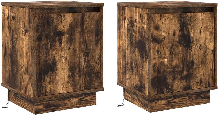 VidaXL Nachtkastjes met LED-verlichting 2 stuks Gerookt Eiken 39x34 5x50 cm - Foto 2