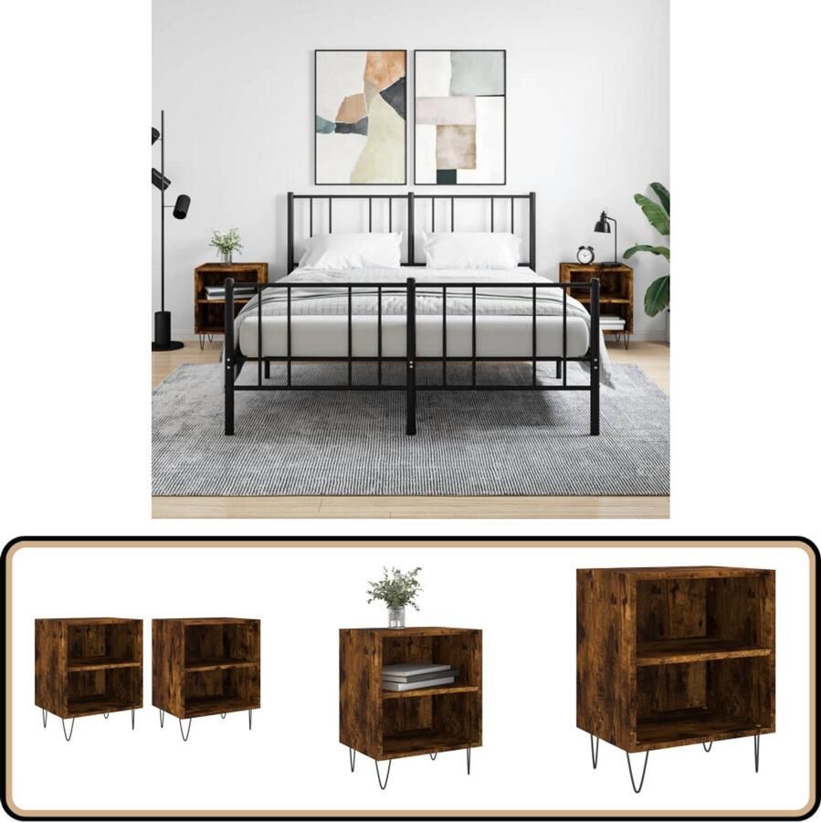 VidaXL Nachtkastjes Set van 2 Gerookt Eiken Nachtkastjes Kastjes Slaapkamermeubilair Houten Meubels Bruine Meubels Vintage Meubels Landelijke Meubels