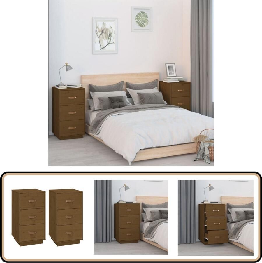 VidaXL Nachtkastjes Set van 2 Grenenhout Honingbruin Nachtkastjes Kasten Grenenhouten Meubel Honigbruine Meubels Slaapkamers Kamermeubilair Tv Tafels Salontafels