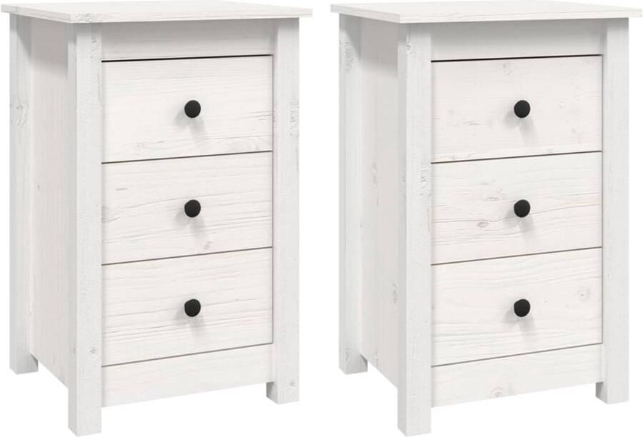 VidaXL Nachtkastjes Set van 2 Grenenhout Wit Nachtkastje Slaapkamermeubilair Grenenhouten Kast Witte Kast Opbergkasten Dressoir