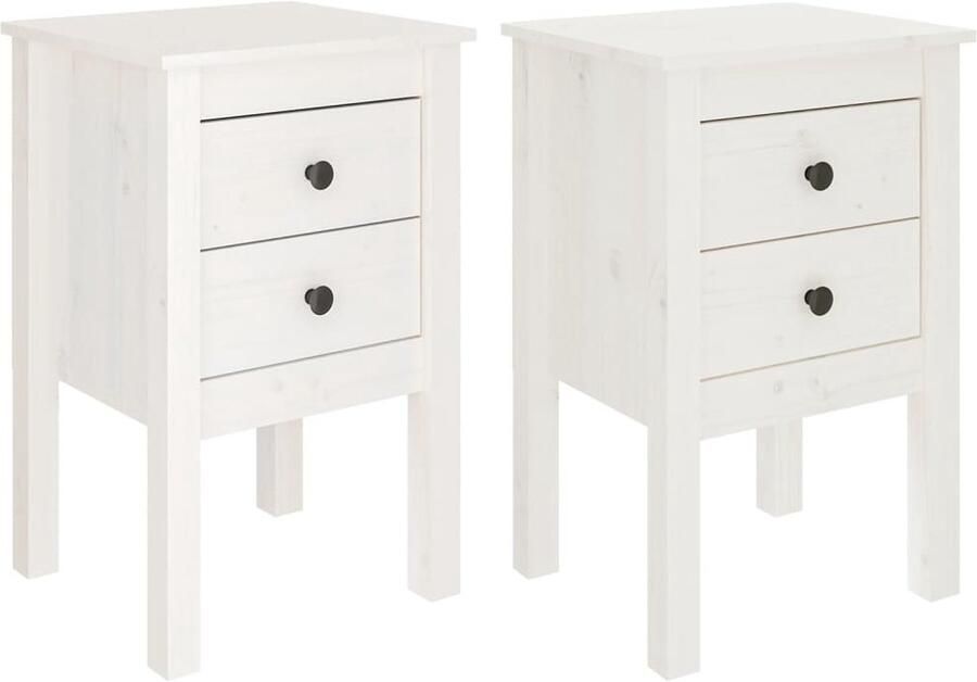 VidaXL Nachtkastjes Set van 2 Grenenhout Wit Nachtkastjes Slaapkamers Meubels Hout Grenenhout Wit Decoratief Opbergruimte Minimalistisch Modern