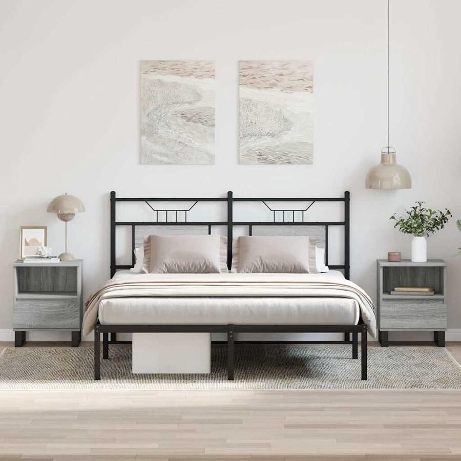 VidaXL Nachtkastjes Set van 2 Grijs Sonoma Eiken Nachtkastje Kastje Slaapkamermeubilair Houten Meubel Grijze Meubels Modern Design Vintage Design Opbergvak - Foto 3