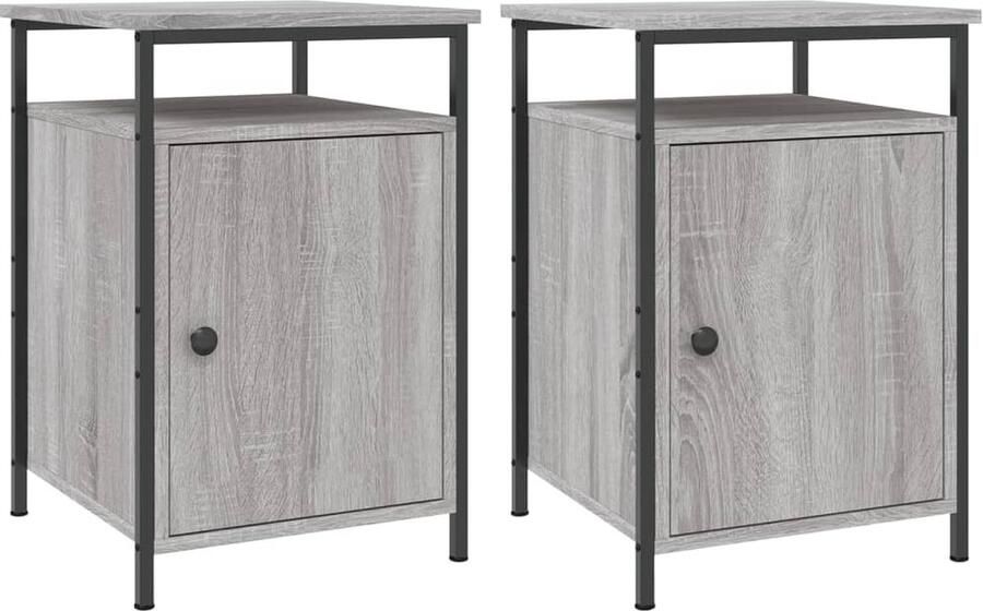 VidaXL Nachtkastjes Set van 2 Grijs Sonoma Eiken Nachtkastje Kastje Slaapkamermeubilair Houten Meubel Grijze Meubels Modern Design Vintage Design Opbergvak - Foto 2