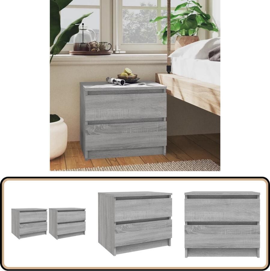 VidaXL Nachtkastjes Set van 2 Grijs Sonoma Eiken Nachtkastje Slaapkamer Meubilair Houten Nachtkastje Grijze Nachtkastje Sonoma Eiken