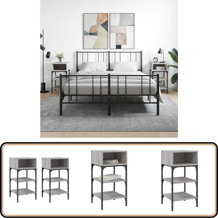 VidaXL Nachtkastjes Set van 2 Grijs Sonoma Eiken Nachtkastje Slaapkamermeubilair Houten Kast Grijze Kast