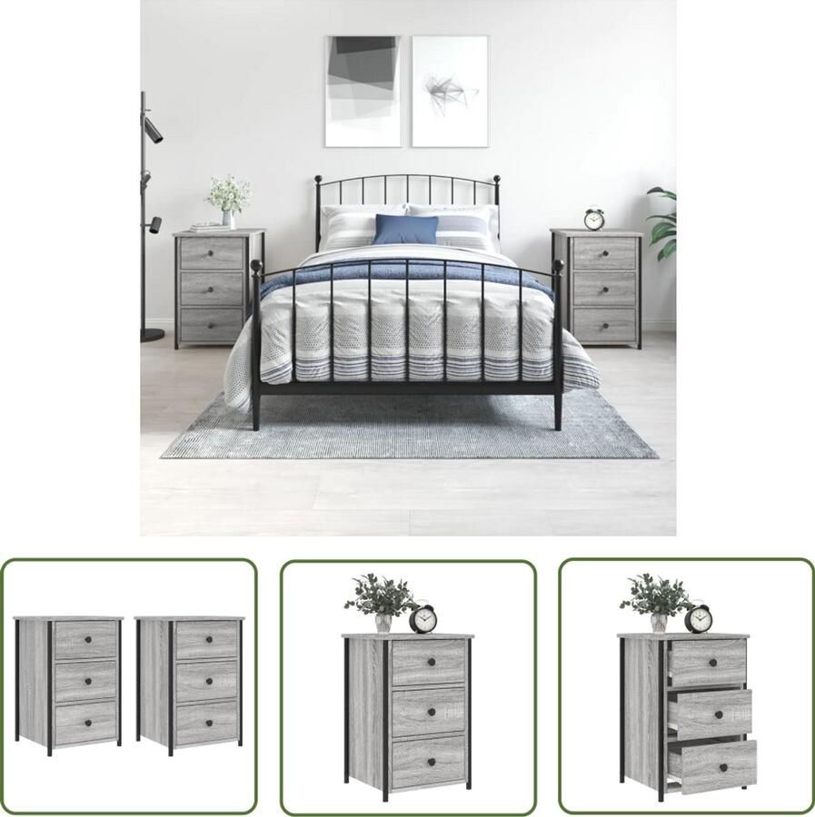 VidaXL Nachtkastjes Set van 2 Grijs Sonoma Eiken Nachtkastjes Industrieel Grijze Nachtkastjes Houten Nachtkastjes Slaapkamersdecoratie Kastjes Bergruimte