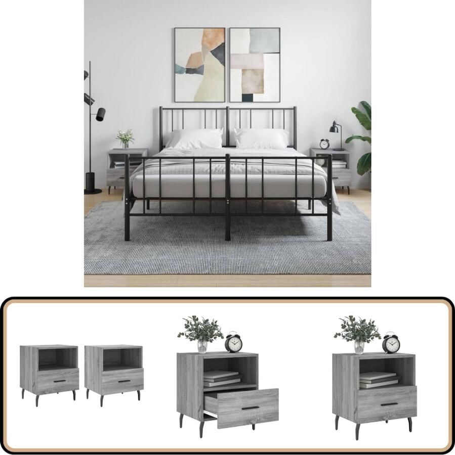 VidaXL Nachtkastjes Set van 2 Grijs Sonoma Eiken Nachtkastjes Kast Slaapkamerinrichting Grijze Meubels Houten Meubelen