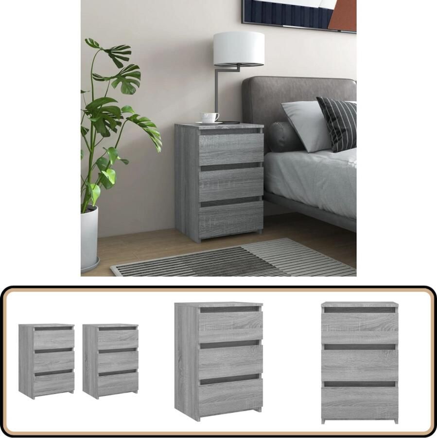 VidaXL Nachtkastjes Set van 2 Grijs Sonoma Eiken Nachtkastjes Kast Slaapkamermeubilair Houten Kast Grijze Kast