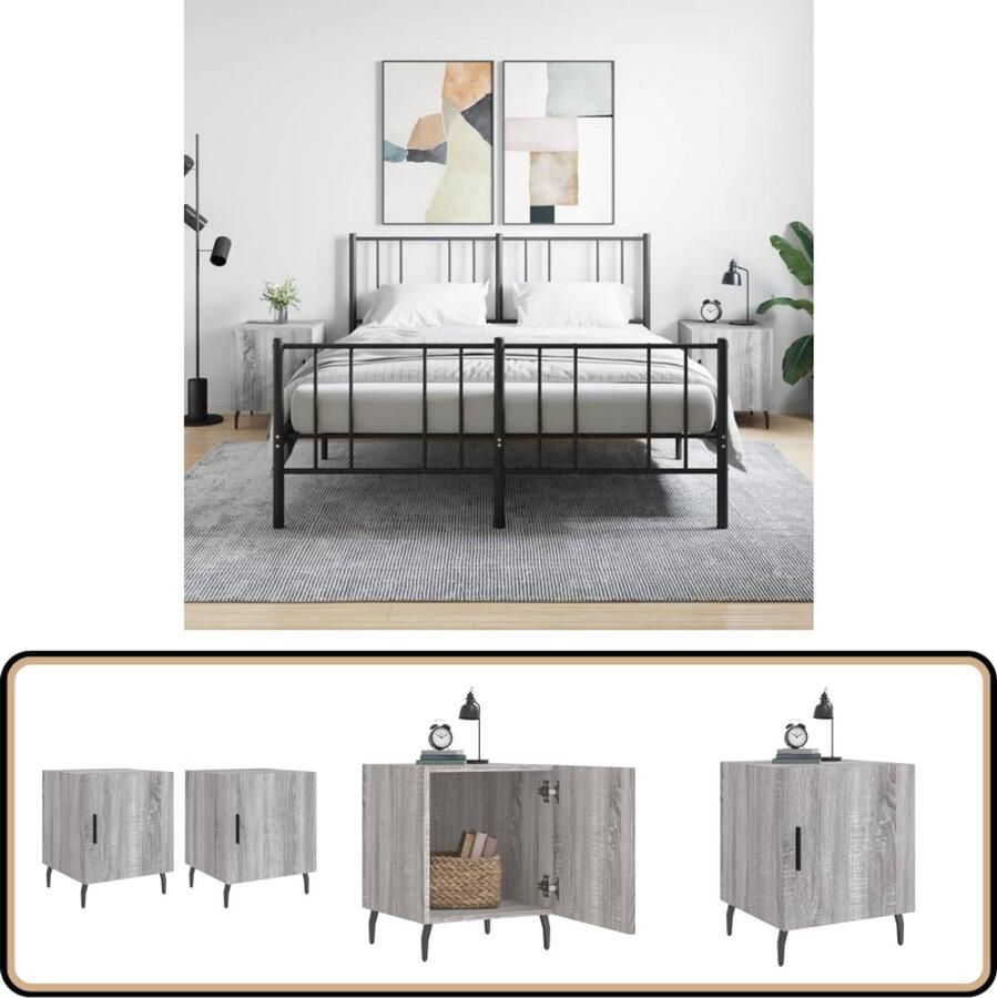 VidaXL Nachtkastjes Set van 2 Grijs Sonoma Eiken Nachtkastjes Nachtkast Slaapkamerinrichting Modern Design Grijze Meubels
