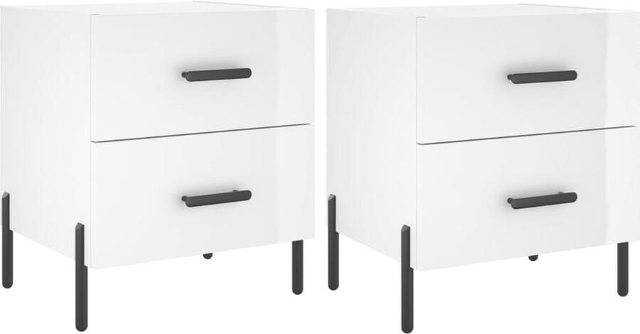 VidaXL Nachtkastjes Set van 2 Hoogglans Wit 40x35x47 5 cm Nachtkastje Kastje Slaapkamerinrichting Houten Meubels Witte Meubelen