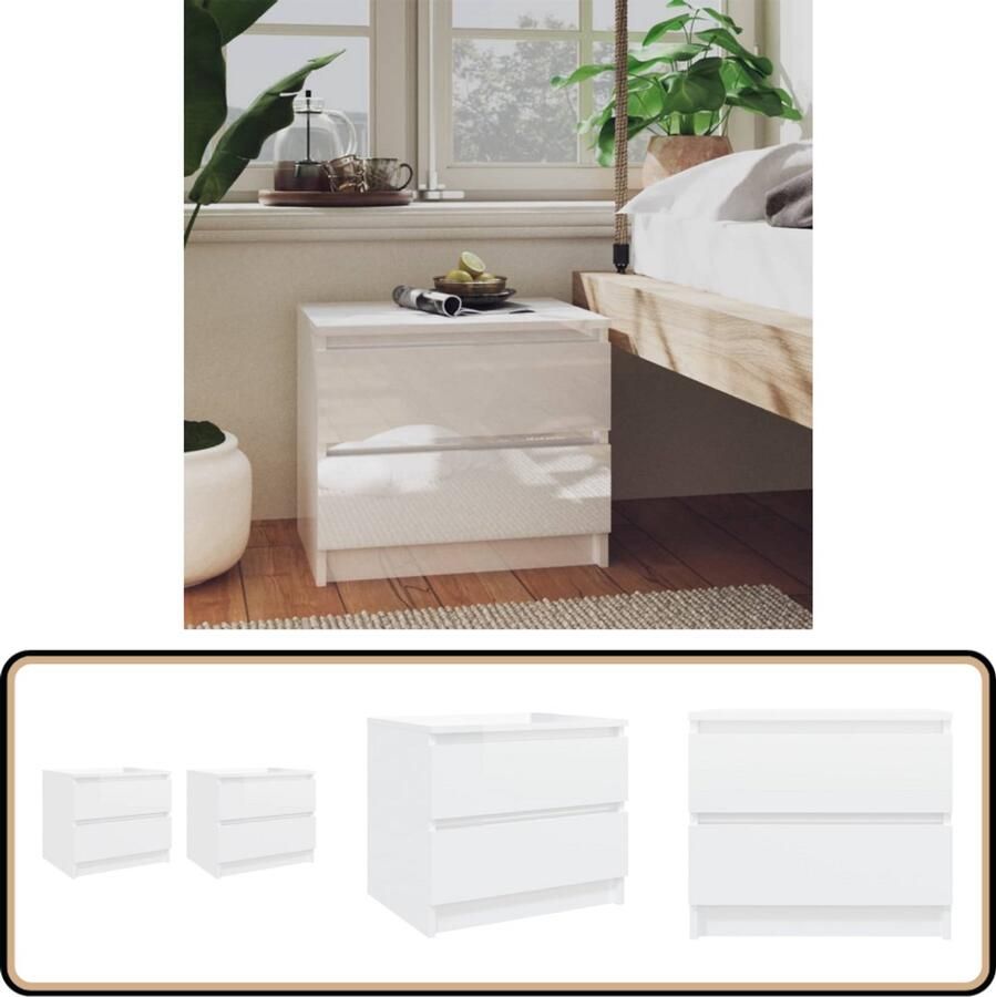 VidaXL Nachtkastjes Set van 2 Hoogglans Wit 50x39x43 5 cm Nachtkastjes Slaapkamer Meubilair Houten Meubelen Witte Meubelen Bedkantjes
