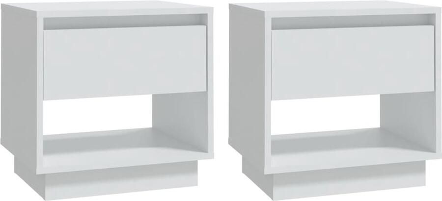 VidaXL Nachtkastjes Set van 2 Hout Wit Nachtkastjes Bijzettafels Slaapkamer Meubilair Houten Meubelen Witte Meubelen