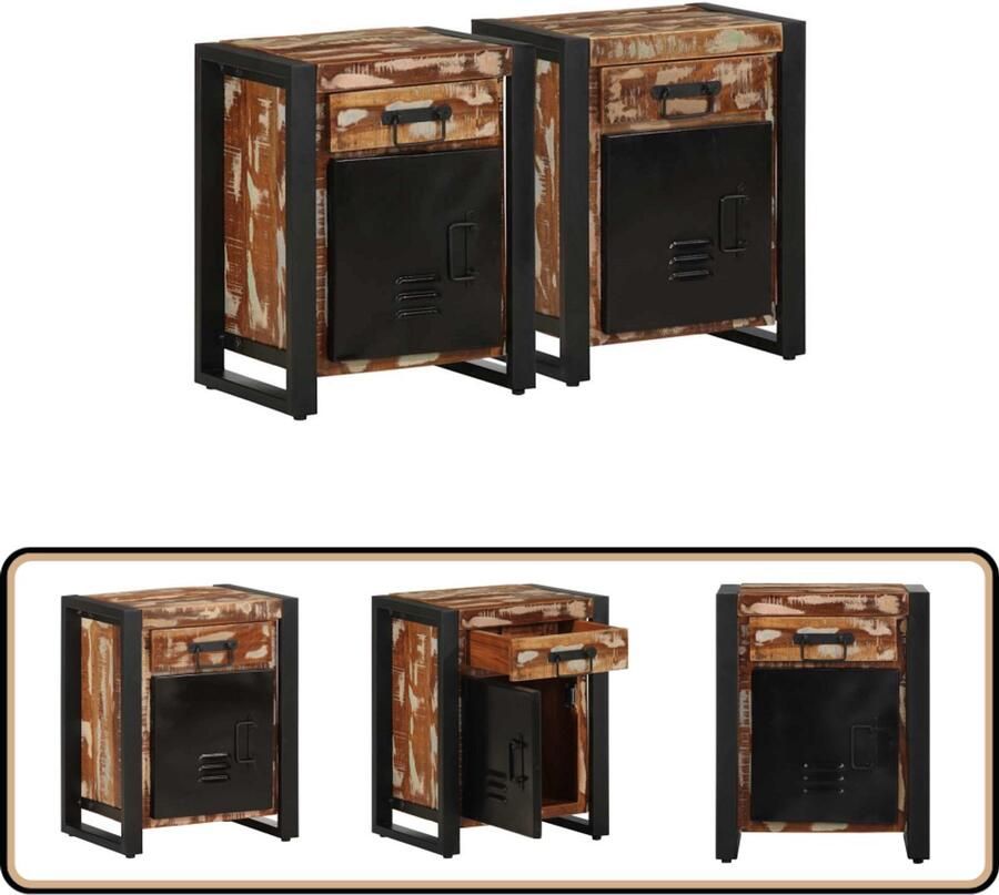 VidaXL Nachtkastjes Set van 2 Mangohout Meerkleurig Nachtkastje Nachtkastjes Bijzettafel Wandkastje