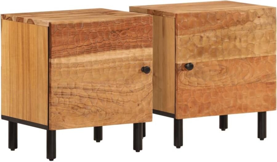 The Living Store Nachtkastjes 2 st 40x33x46 cm massief acaciahout Nachtkastje Acacia Houten Meubilair Bedroom Furniture Slaapkamerdecoratie Side Table - Foto 2