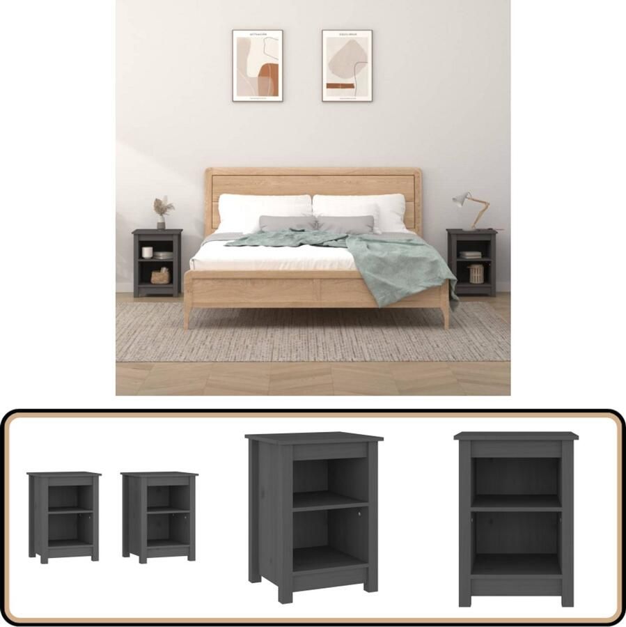 VidaXL Nachtkastjes Set van 2 Massief Grenenhout Grijs Nachtkastjes Grenenhout Grijze Nachtkastjes Slaapkamermeubilair Vintage Stijl