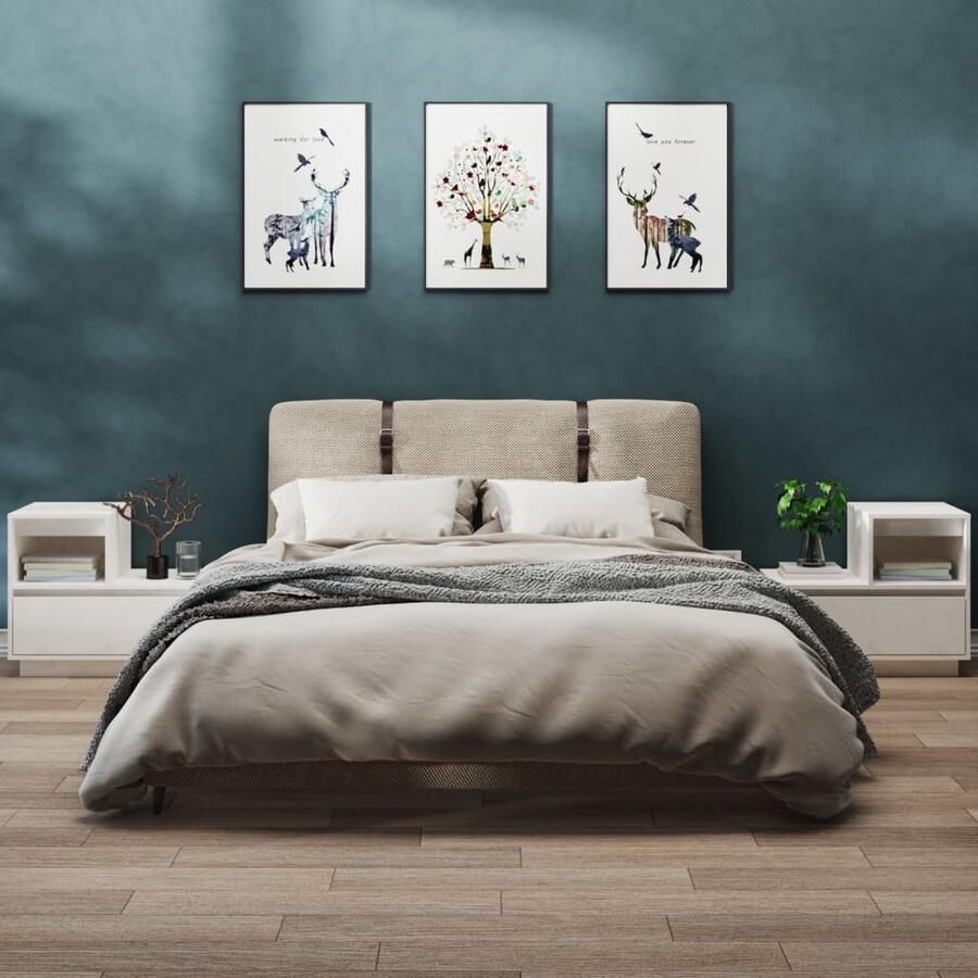 VidaXL Nachtkastjes Set van 2 Massief Grenenhout Wit Nachtkastje Slaapkamermeubilair Houten Nachtkastje Massief Hout Witte Nachtkastje Opbergkastje Tv Stand Sidetable - Foto 2