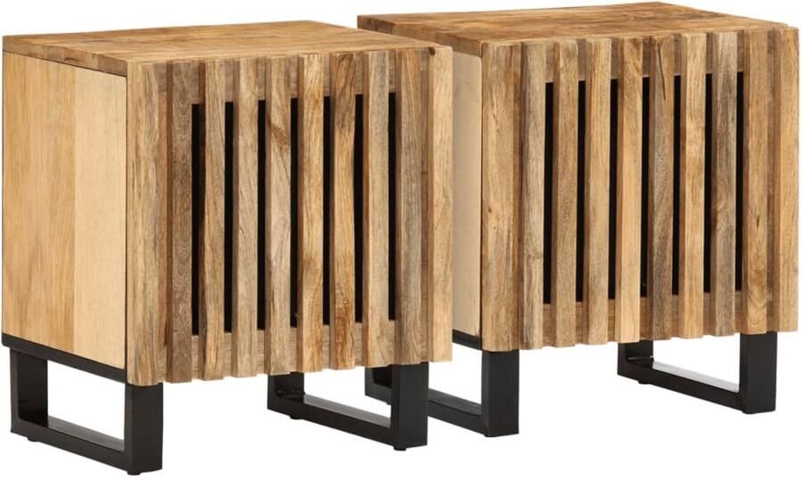 VidaXL The Living Store Nachtkastjes 2 st 40x34x46 cm massief ruw mangohout Nachtkastjes Industrieel Design Mangohout Vintage Meubilair Kamermeubilair