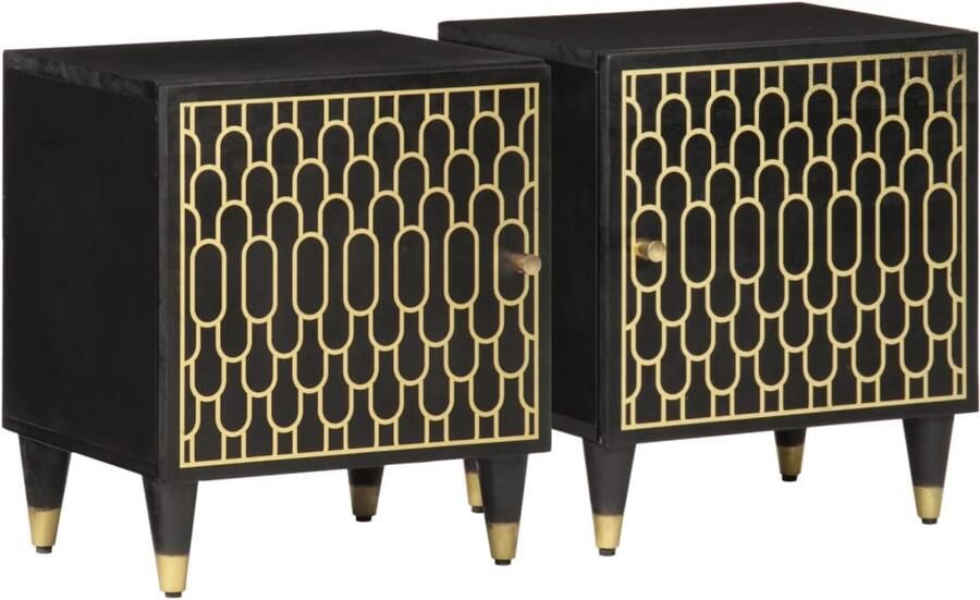 VidaXL Nachtkastjes Set van 2 Massief Mangohout Nachtkastje Massief Houten Meubilair Mango Wood Furniture Retro Stijl Vintage Nachtlamp