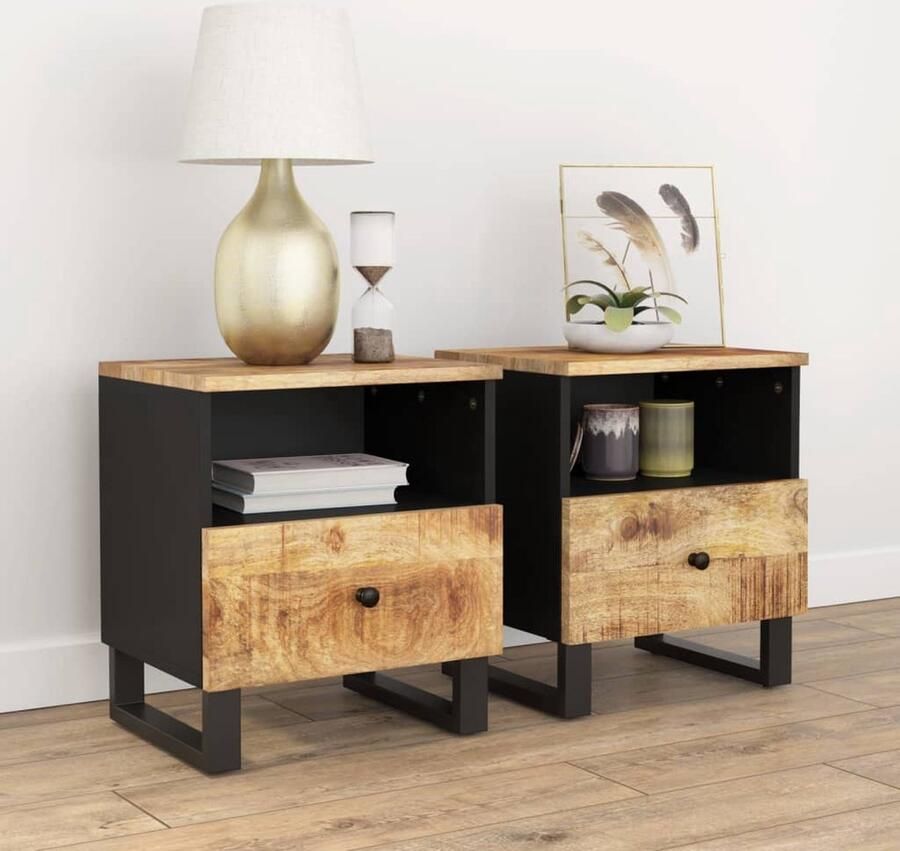 VidaXL Nachtkastjes Set van 2 Massief Mangohout Wandnachtkastje Wandnachtkastjes Wandgemonteerd Nachtkastje Wandgemonteerd Bedkastje - Foto 3