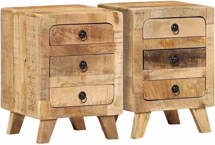 VidaXL Nachtkastjes set van 2 massief mangohout Nachtkastjes Mango Wood Meubilair Houten Nachtkastjes Slaapkamerstijl Kamerdecoratie