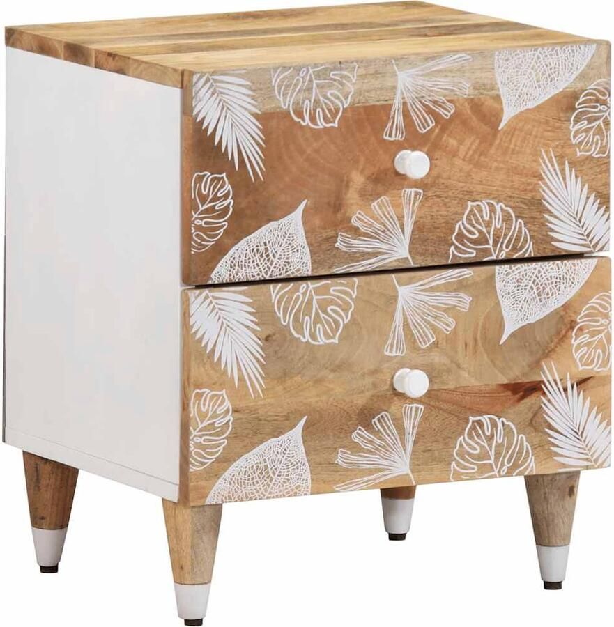 VidaXL Nachtkastjes Set van 2 Massief Mangohout Nachtkastjes Mango Wood Meubilair Slaapkamerstijl Houten Kastjes Vintage Nachtlamp Tafellamp