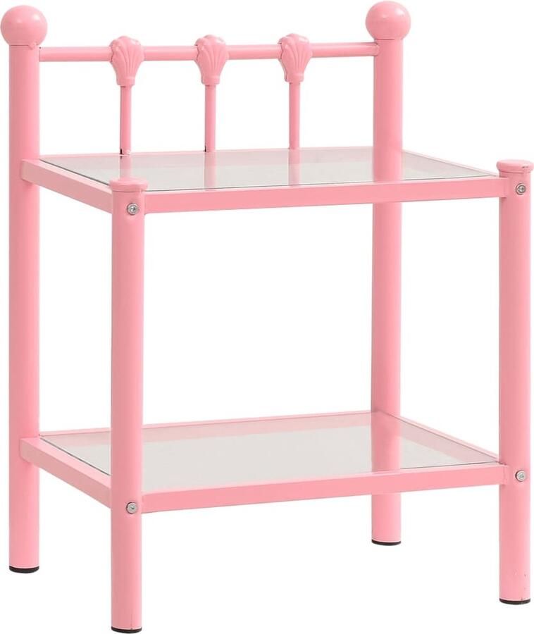 VidaXL Nachtkastjes Set van 2 Metaal en Glas Roze Nachtkastje Nachttafel Sidetable Rozerood Meubilair Slaapkamer Vintage Style Modern Design Stapelbare Tafeltjes Decoratief Item