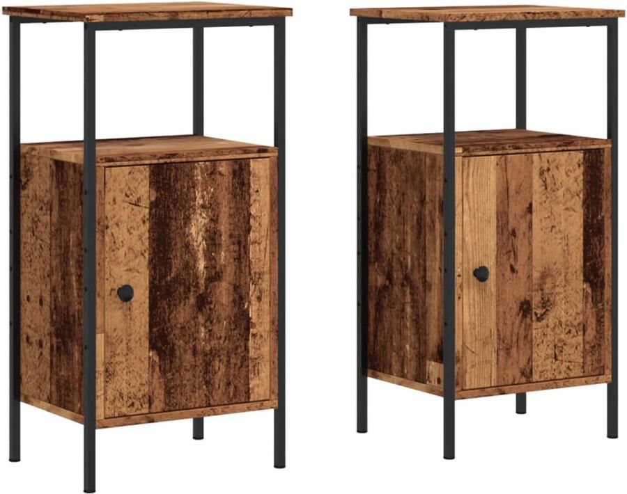 VidaXL Nachtkastjes Set van 2 Oud Hout Nachtaandkast Kastje Bijslaapkamer Houten Nachtkast Vintage Nachtkast Nachtlamp Tafeltje