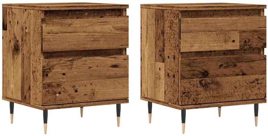 VidaXL Nachtkastjes Set van 2 Oud Houtkleur 40x35x50 cm Nachtkastje Nachtkastjes Bijzettafel Wandkastje