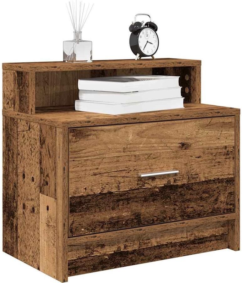 VidaXL Nachtkastjes Set van 2 Oud Houtkleurig Nachtkastje Nachtkasten Set Slaapkamer Meubilair Kast Met Lade Houten Nachtstand
