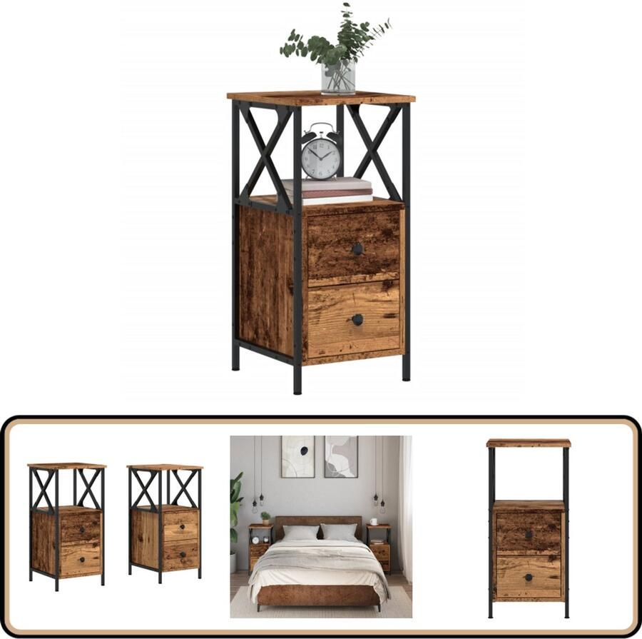 VidaXL Nachtkastjes Set van 2 Oud Houtkleurig Nachtkastjes Slaapkamer Meubilair Houten Nachtkastjes Vintage Nachtkastjes Opslagkastjes