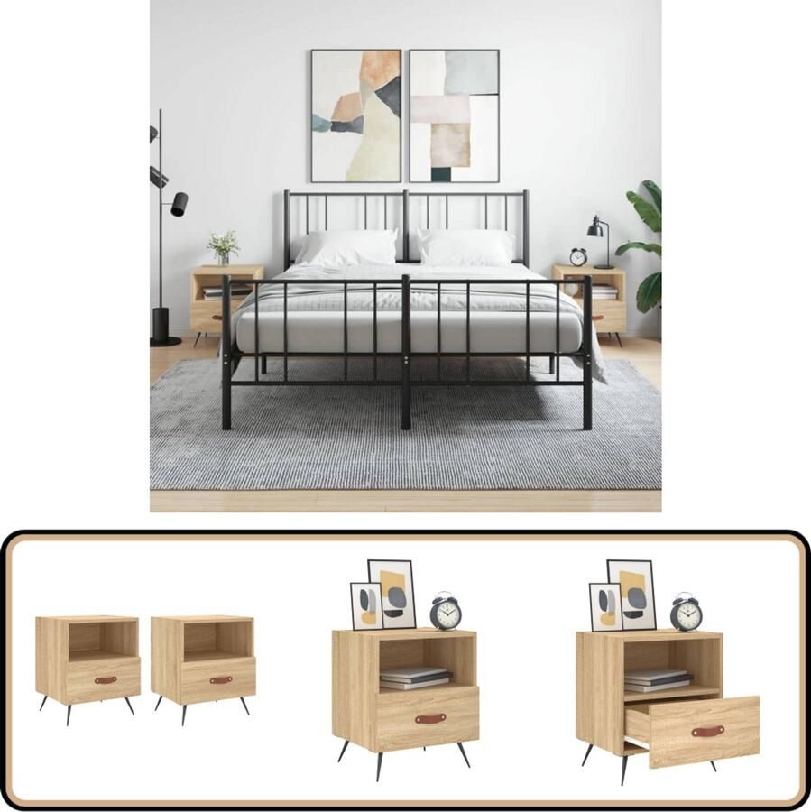 VidaXL Nachtkastjes Set van 2 Sonoma eiken 40x35x47 5 cm Nachtkastje Kastje Salontafel Houten Meubels Bruine Meubelen