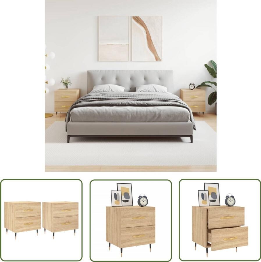 VidaXL Nachtkastjes Set van 2 Sonoma Eiken 40x35x47 5 cm Nachtkastje Kastje Slaapkamer Meubilair Houten Kast Bruine Kast Sonomaneiken Display Functie Opbergruimte Modern Design