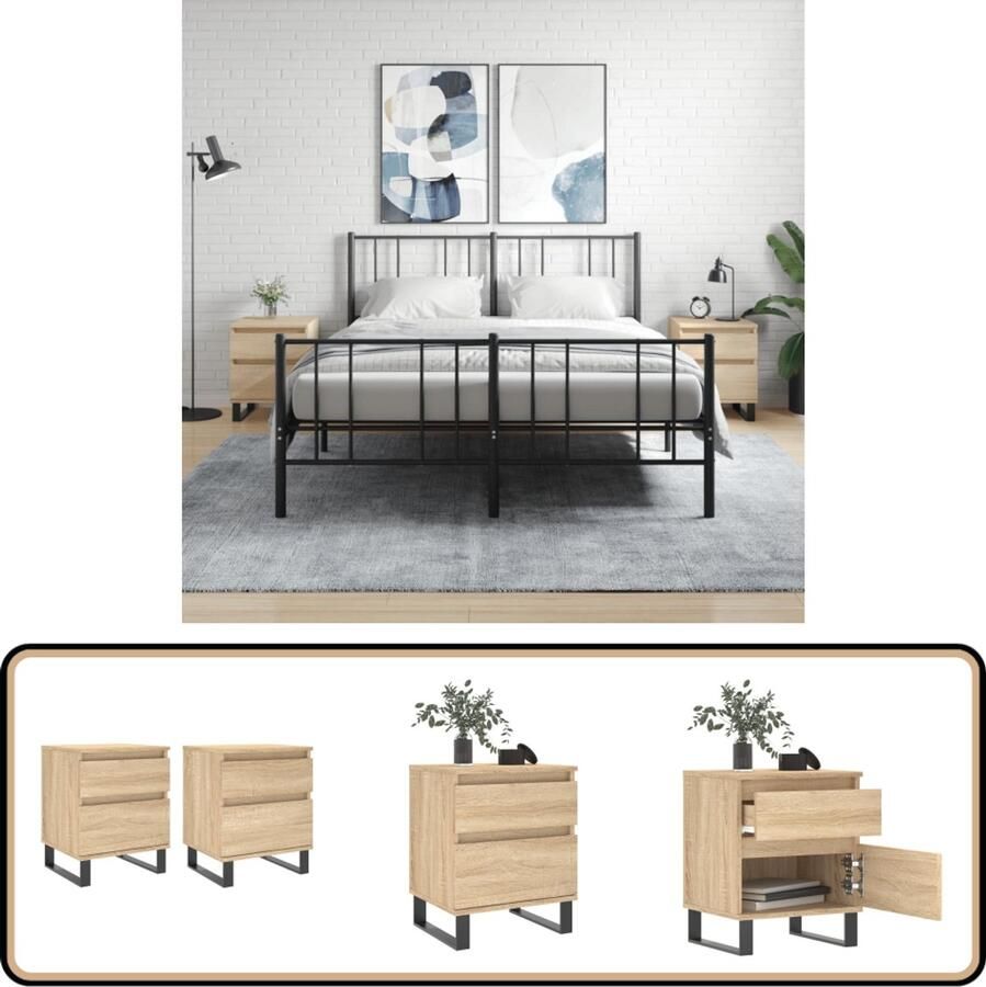 VidaXL Nachtkastjes Set van 2 Sonoma Eiken 40x35x50 cm Nachtkast Kastje Salontafel Houten Meubel Bruine Meubels Bedroom Furniture Living Room Furniture Sonoma Eiken