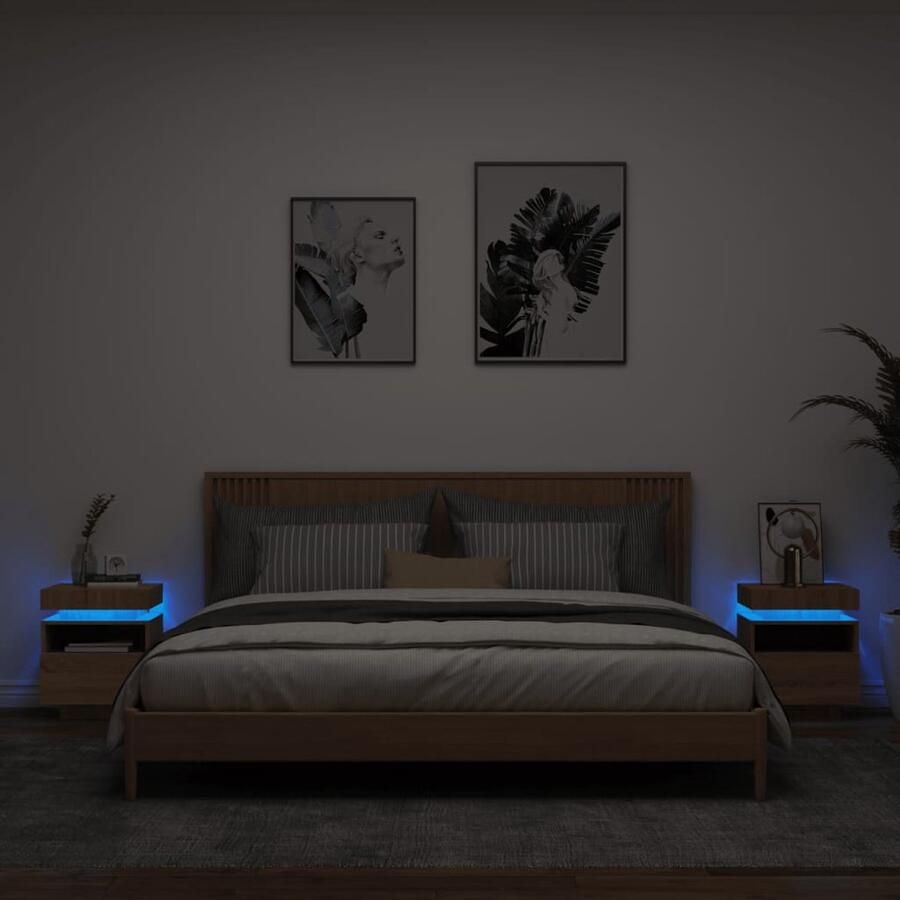 VidaXL Nachtkastjes Set van 2 Sonoma Eiken 40x39x48 5 cm Nachtkastjes Salontafel Led Lamp Houten Meubels Bedroom Furniture Woonkamer Accessoires Lichtgevende Meubel - Foto 2