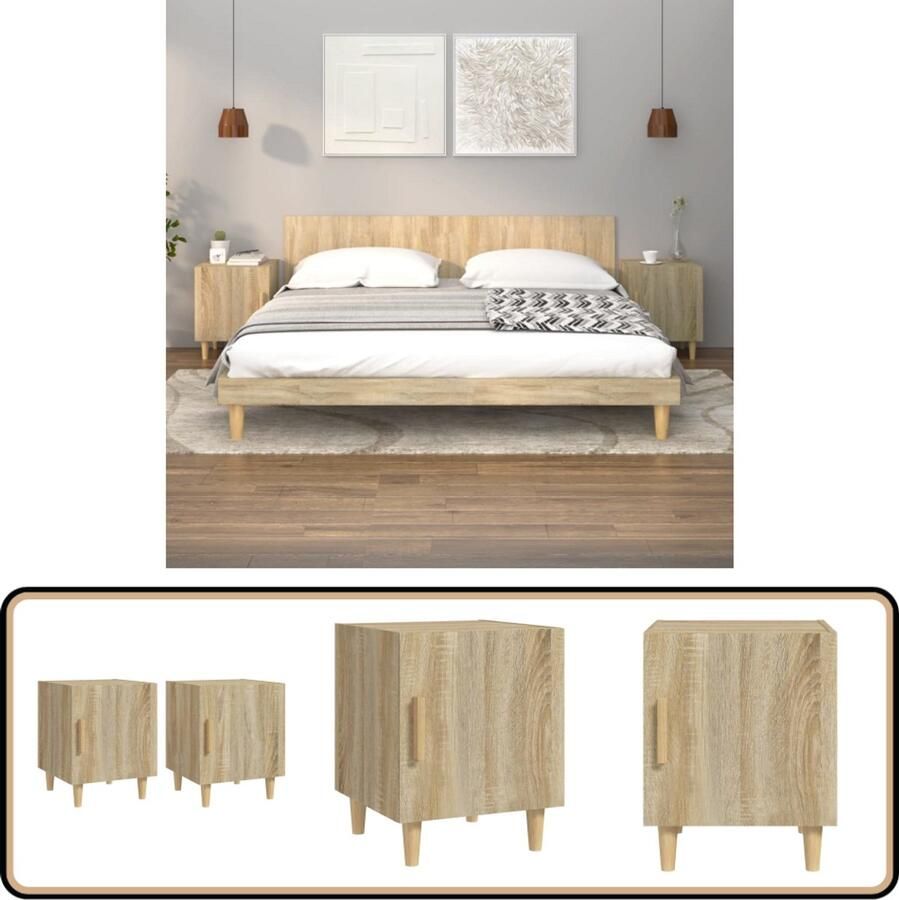 VidaXL Nachtkastjes Set van 2 Sonoma Eiken 40x40x50 cm Nachtkastje Kast Slaapkamermeubilair Houten Meubel Sonome Eiken
