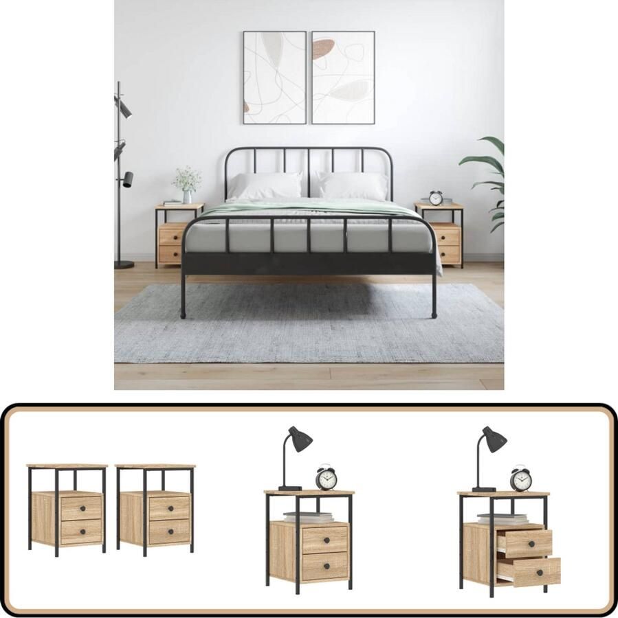VidaXL Nachtkastjes Set van 2 Sonoma Eiken Nachtkastjes Industrieel Design Salontafel Houten Kast Bruine Kleur Sonoma Eiken Bedroom Furniture