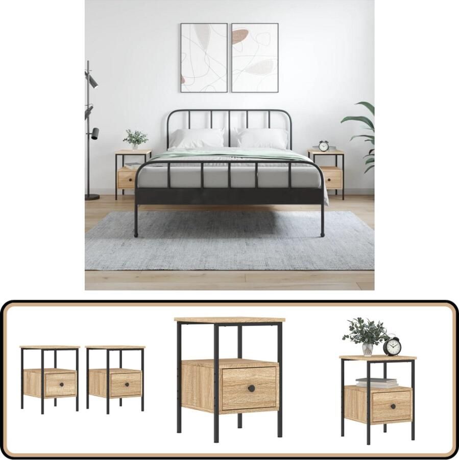 VidaXL Nachtkastjes Set van 2 Sonoma eiken Nachtkastjes Nachtkast Eiken Sonoma Houten Kast Bruine Kast Bedroom Furniture Slaapkamermeubels Living Room Furniture Woonkamerelementen