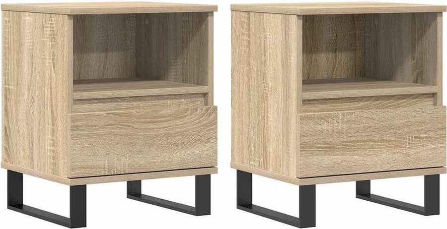 The Living Store Nachtkastjes Sonoma Eiken 40x35x50 cm Bewerkt hout en metaal Nachtkastjes Salontafel Houten Kast Bruine Kast Eiken Tafel