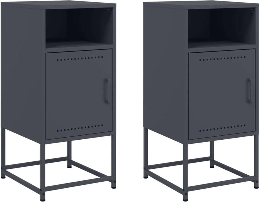 VidaXL Nachtkastjes Set van 2 Staal Antraciet Nachtkastje Nachtkastjes Bijzettafel Wandkastje - Foto 2