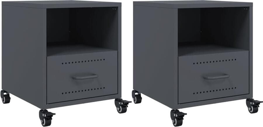 VidaXL Nachtkastjes Set van 2 Staal Antraciet Nachtkastje Nachtkastjes Bijzettafel Wandkastje - Foto 4
