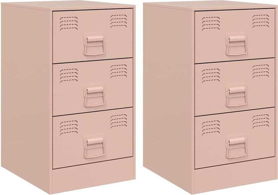 VidaXL Nachtkastjes Set van 2 Staal Roze Nachtkastje Nachtkastjes Bijzettafel Wandkastje - Foto 4