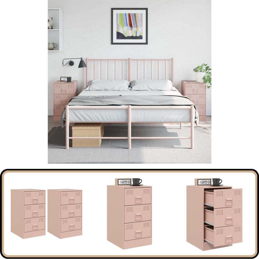 VidaXL Nachtkastjes Set van 2 Staal Roze Nachtkastje Nachtkastjes Bijzettafel Wandkastje