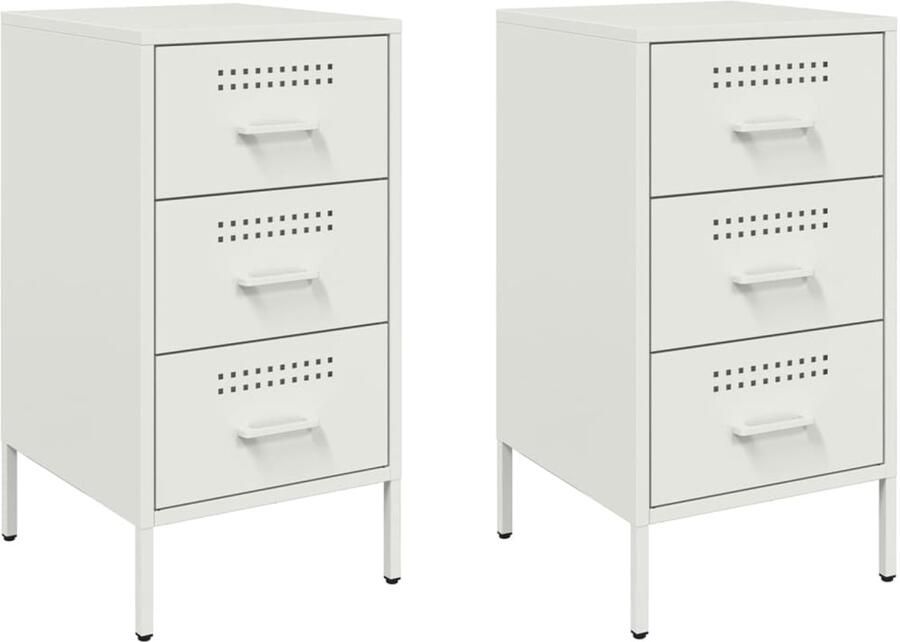 The Living Store Nachtkastjes 2 st 36x39x68 cm staal wit Nachtkastje Nachtkastjes Bijzettafel Wandkastje - Foto 2