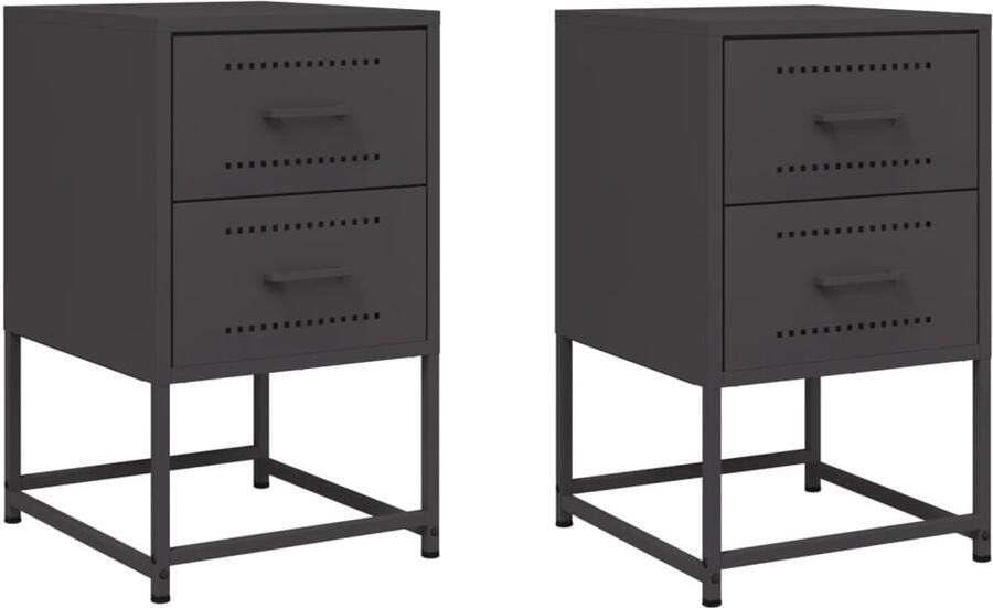 The Living Store Industrieel Nachtkastje Set 2 Stuks Staal 36x39x60.5cm Zwart Robuust Stabiel Veel Opbergruimte Multifunctioneel - Foto 2