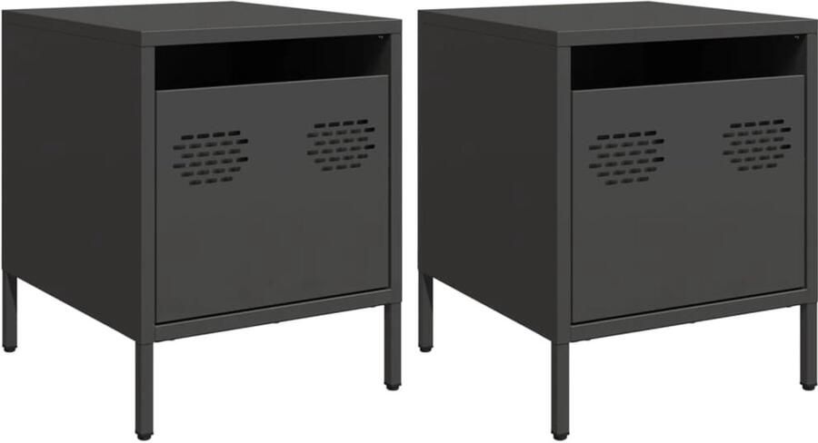 VidaXL Nachtkastjes Set van 2 Staal Zwart Nachtkastjes Kast Meubilair Slaapkamers Bureau