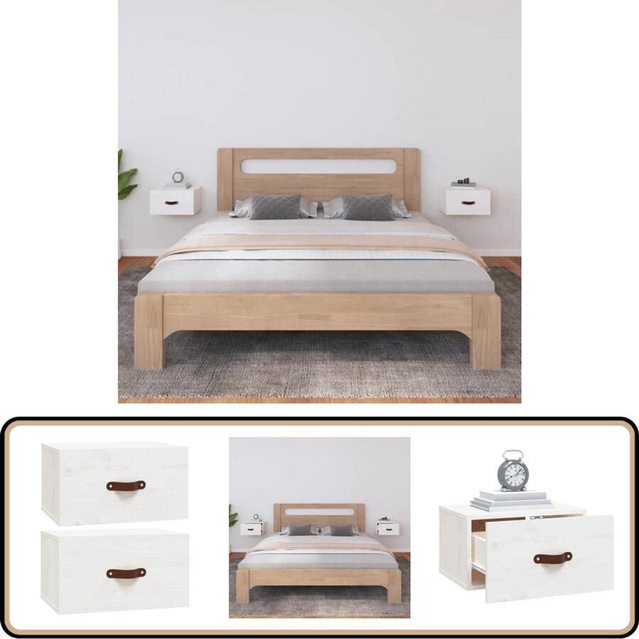 VidaXL Nachtkastjes Set van 2 Wandgemonteerd Wit Wandlamp Nachtlamp Decoratief Kastje Houten Kastje Grenoble Meubels