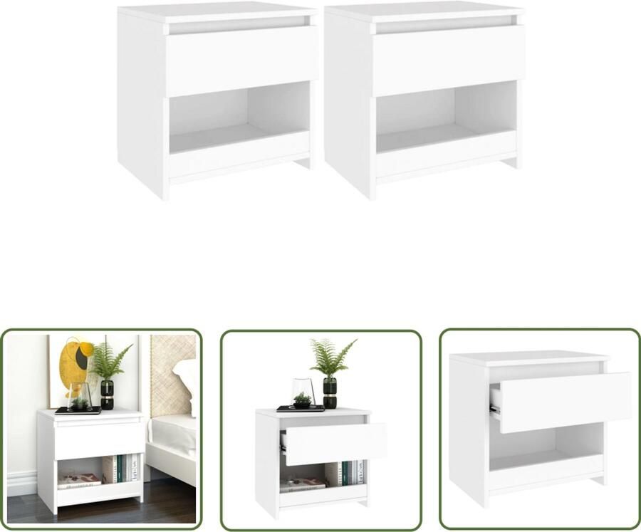 VidaXL Nachtkastjes Set van 2 Wit 40x30x39 cm Nachtkastje Slaapkamermeubel Houten Meubel Witte Kast Bijzettafel Opbergvak Commode Bedroom Furniture Wooden Furniture White Cabinet